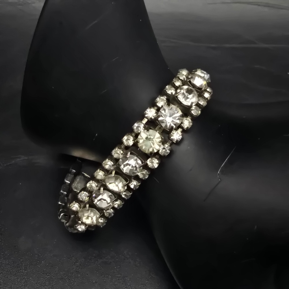 Vintage Clear Rhinestone Bracelet Glam Costume Jewelry